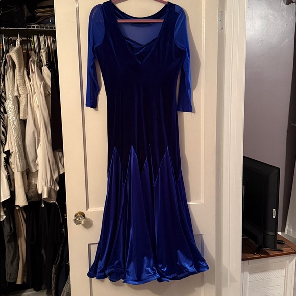 Vibrant Blue Velvet Ballroom Dress - Picture 2 of 4